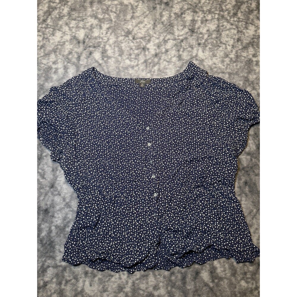 J crew star navy blue tshirt flare sz XL stretch cotton casual summer cap sleeve